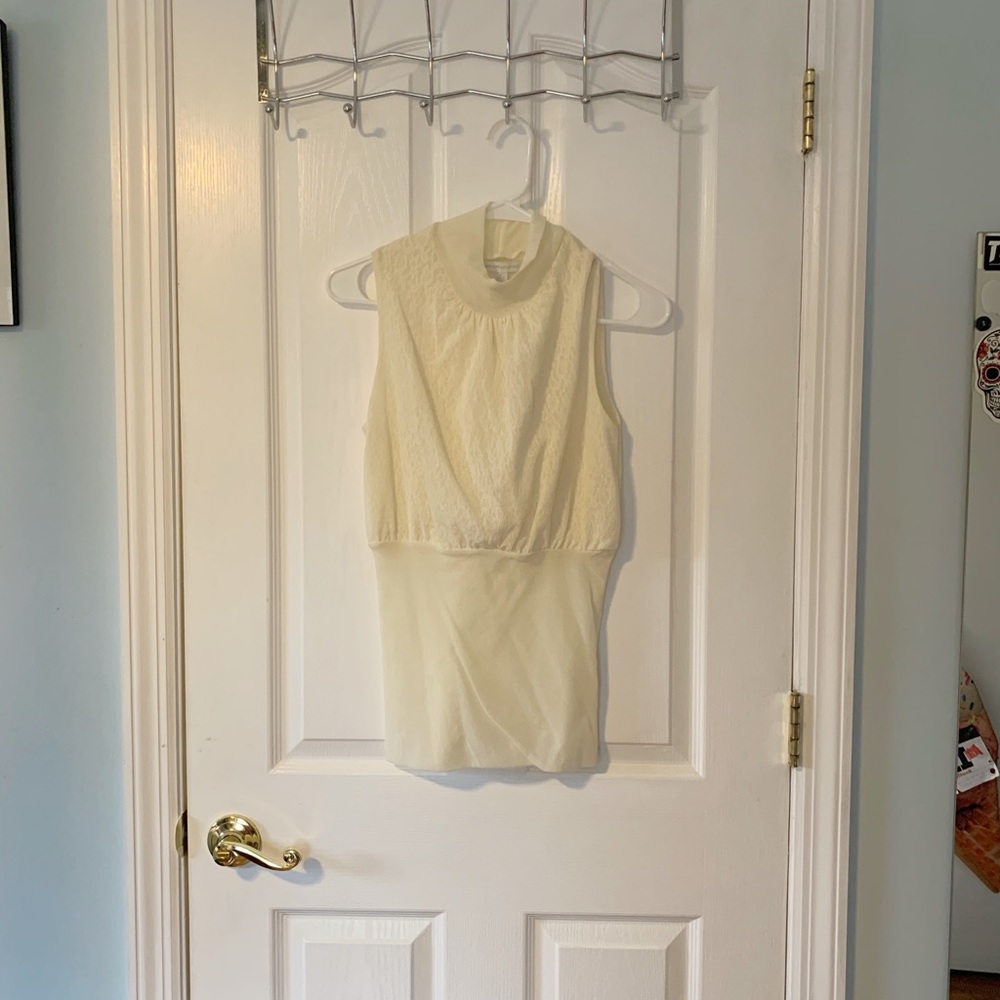 New York & Company Cream Turtle Neck Blouse: M